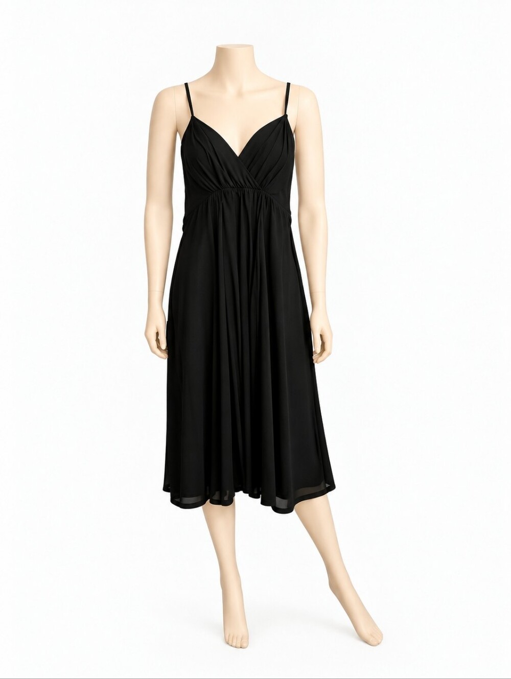 JIL SANDER | Black Cotton Blend Draped V Neck Midi Dress DE 34 US 4
